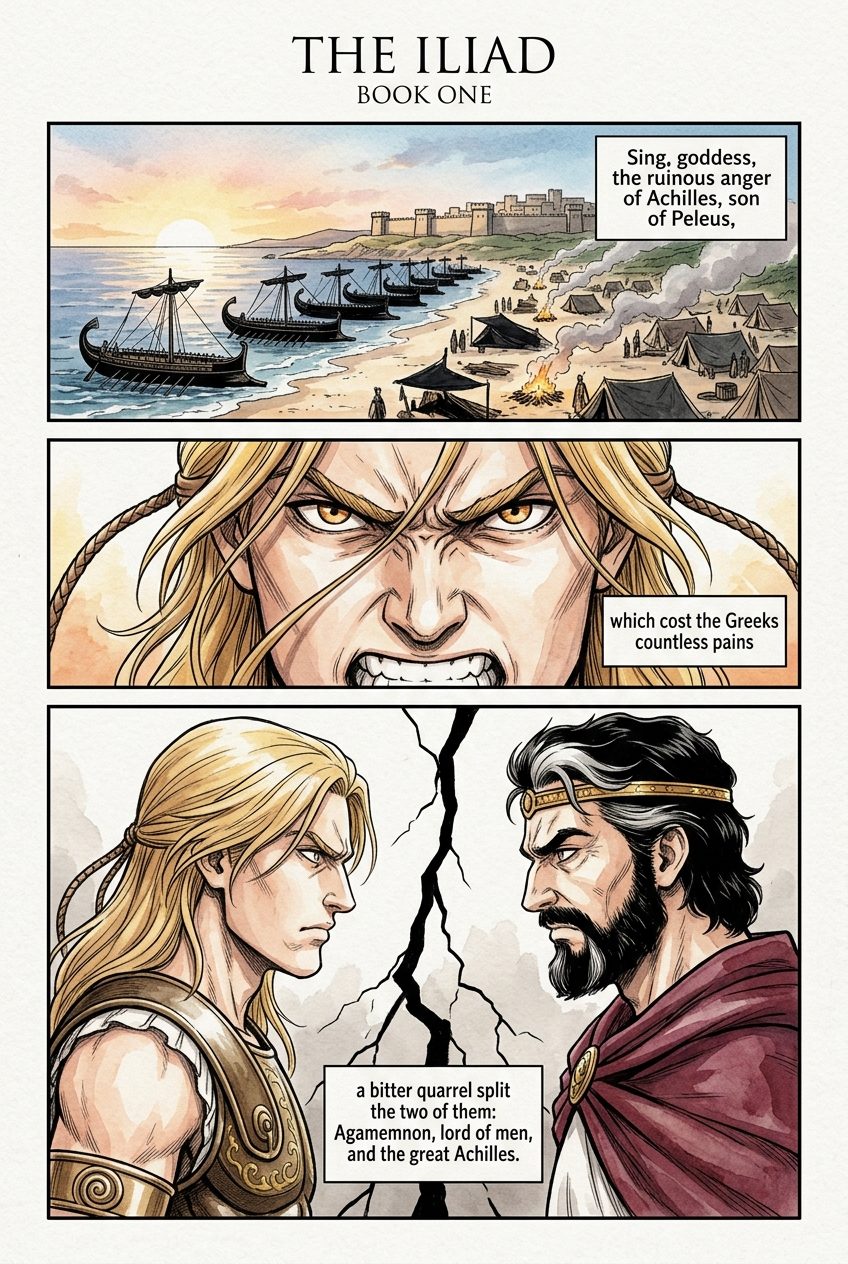 The Iliad, Book 1, first manga page