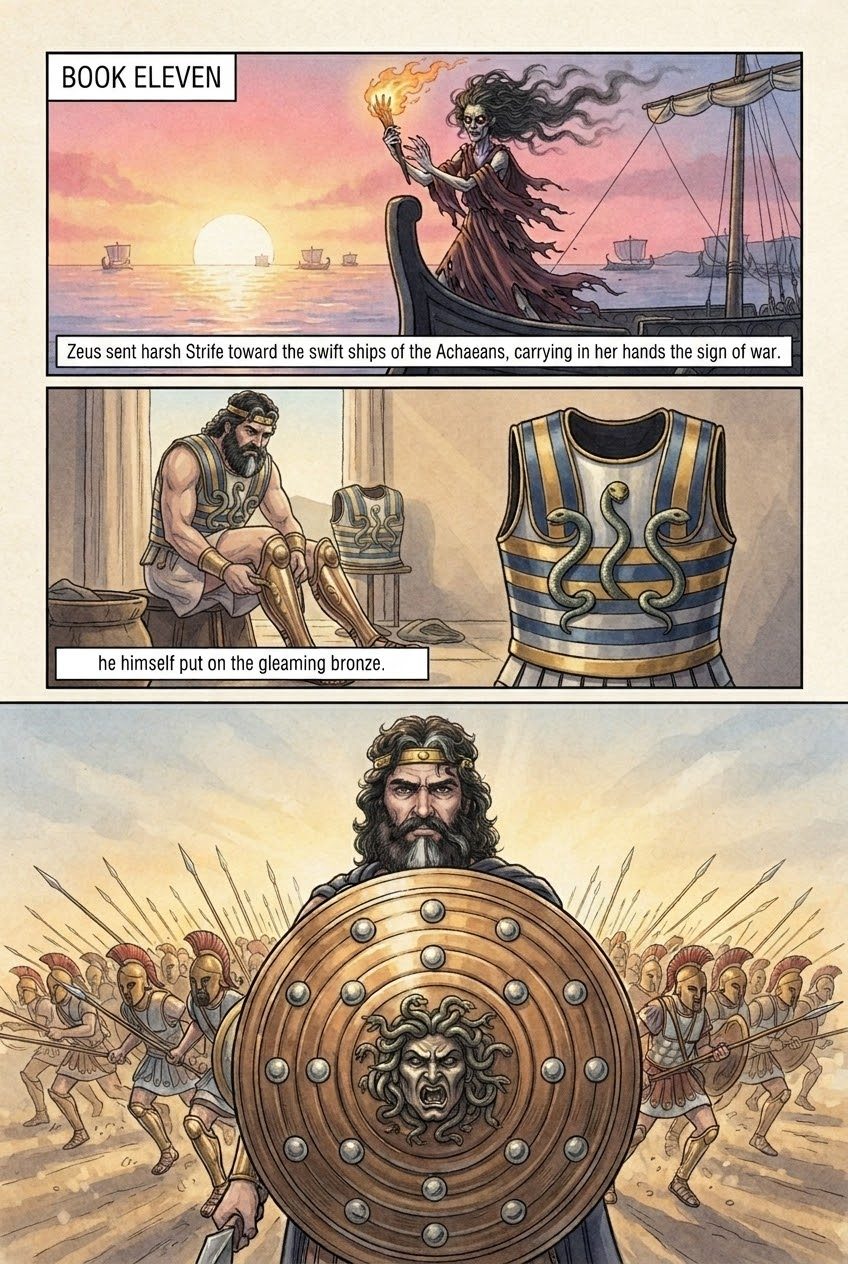 The Iliad, Book 11, first manga page