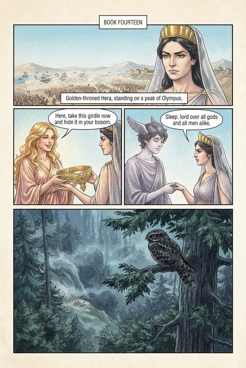 The Iliad, Book 14, first manga page