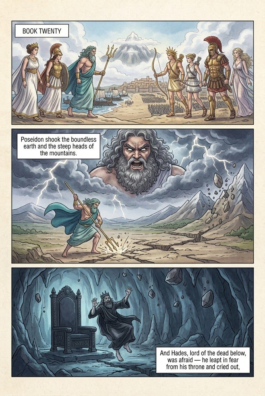 The Iliad, Book 20, first manga page