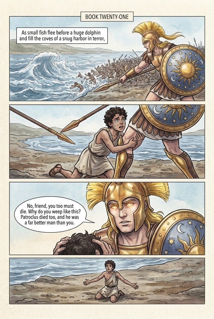 The Iliad, Book 21, first manga page