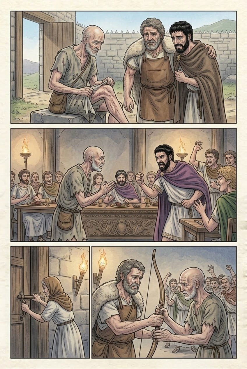 The Odyssey, Book 21, manga page 3 of 4: The contest of the bow.